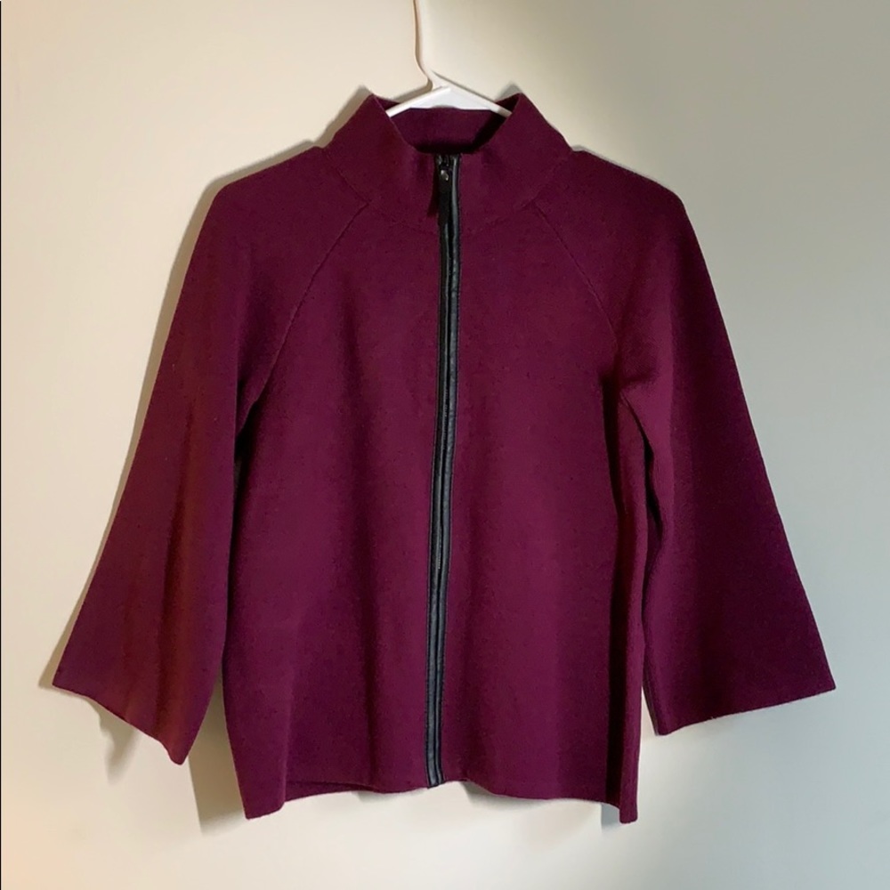 Jones New York Cardigan With Leather Zipper Trim